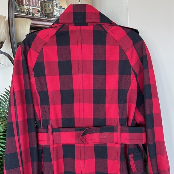 Jessica Simpson Buffalo Plaid Red Black Belted Coat Long Christmas Trench Jacket - Picture 3 of 15